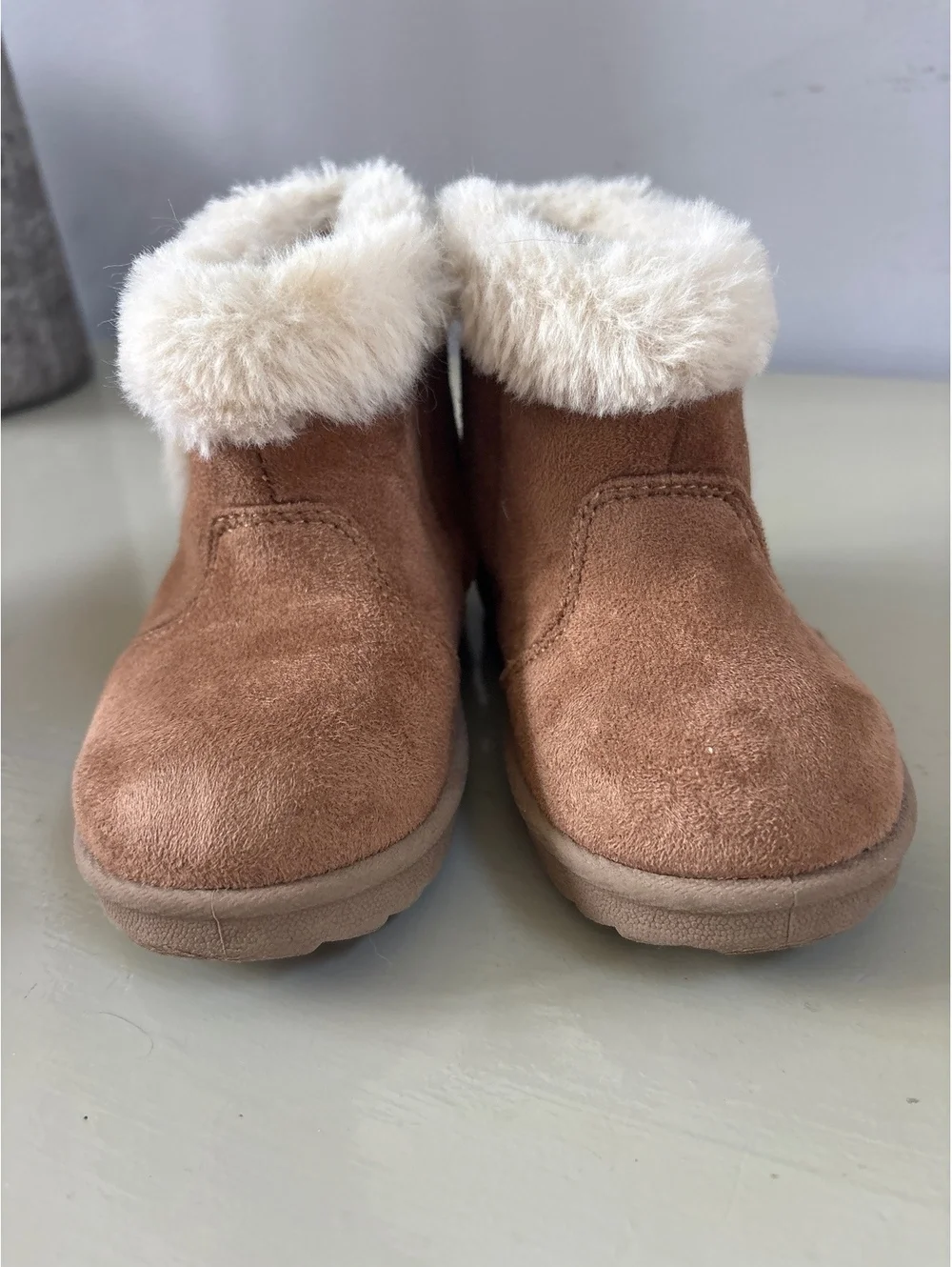 Wonder Nation Toddler Brown Suede Winter Boots with Faux Fur Lining Size 6 USA